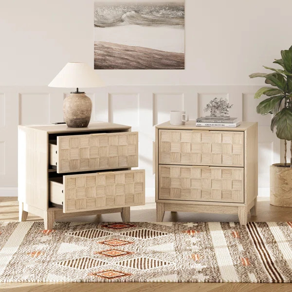 21" W Modern Wood Drawer Nightstand with Storage Drawer and USB Charging Port (Set of 2) | Wayfair North America