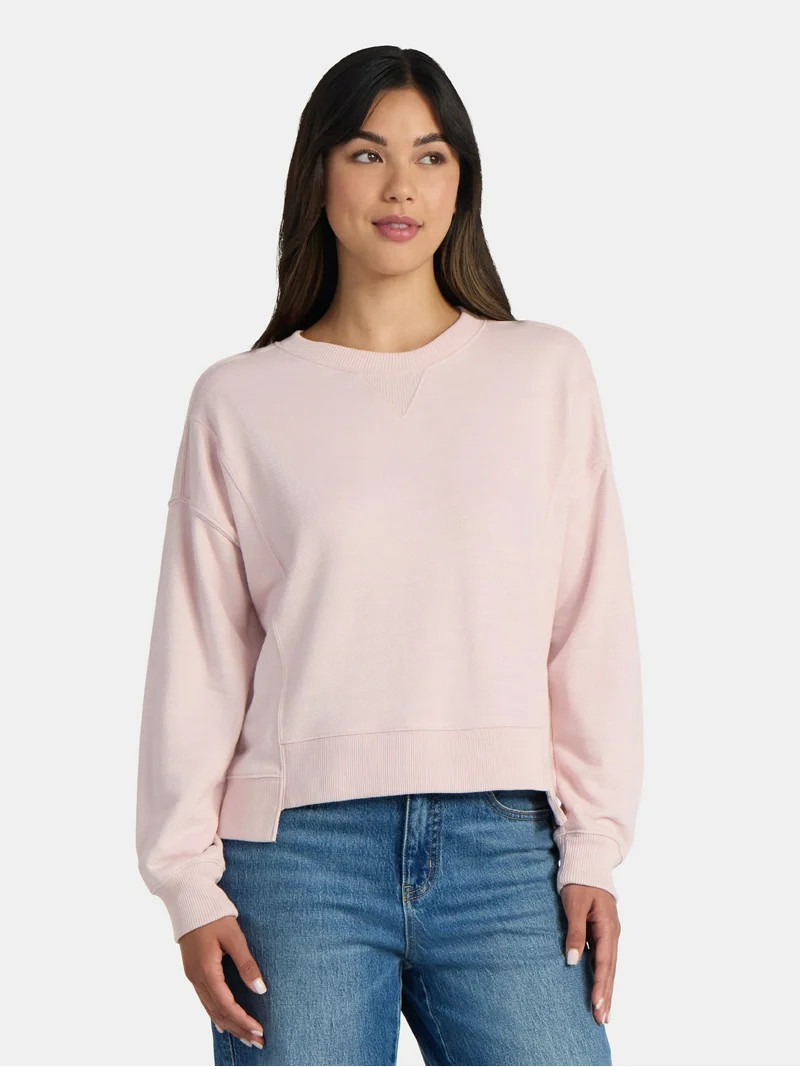 Time and Tru Women’s Ribbed Panel Sweatshirt with Long Sleeves, Sizes XS-XXXL | Walmart (US)