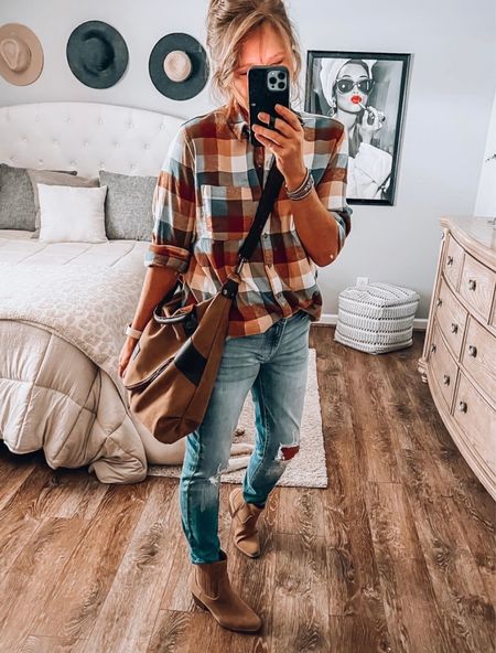 Cute flannel shirt comes in more colors, fits tts from Target. Jeans fits tts, have stretch in them, western style boots from Target, messenger bag

Casual outfit, weekend outfits, fall outfit, fall fashion, everyday outfit, boots, jeans, target fashion, target style, target finds, sale

#LTKunder50 #LTKsalealert #LTKstyletip