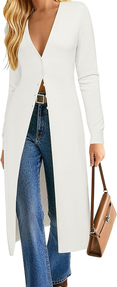 GRACE KARIN Womens Long Cardigan Trendy, Lightweight Knit Dusters Coat, V Neck Button Up Sweater ... | Amazon (US)