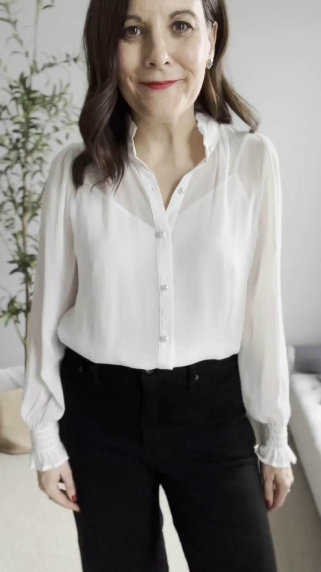 This cream LOFT blouse is gorgeous (fits TTS). It comes with a removable camisole and black neck tie. Here I'm wearing it with black wide leg cropped jeans from J.Crew Factory (tts) for an elevated casual look. Wear this for a holiday brunch with girlfriends.  

 

#LTKOver40 #LTKHoliday #LTKMidsize