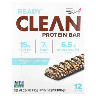 Ready Clean Protein Bar, Dark Chocolate Coconut Almond, 12 Bars, 1.87 oz (53 g) Each | Target