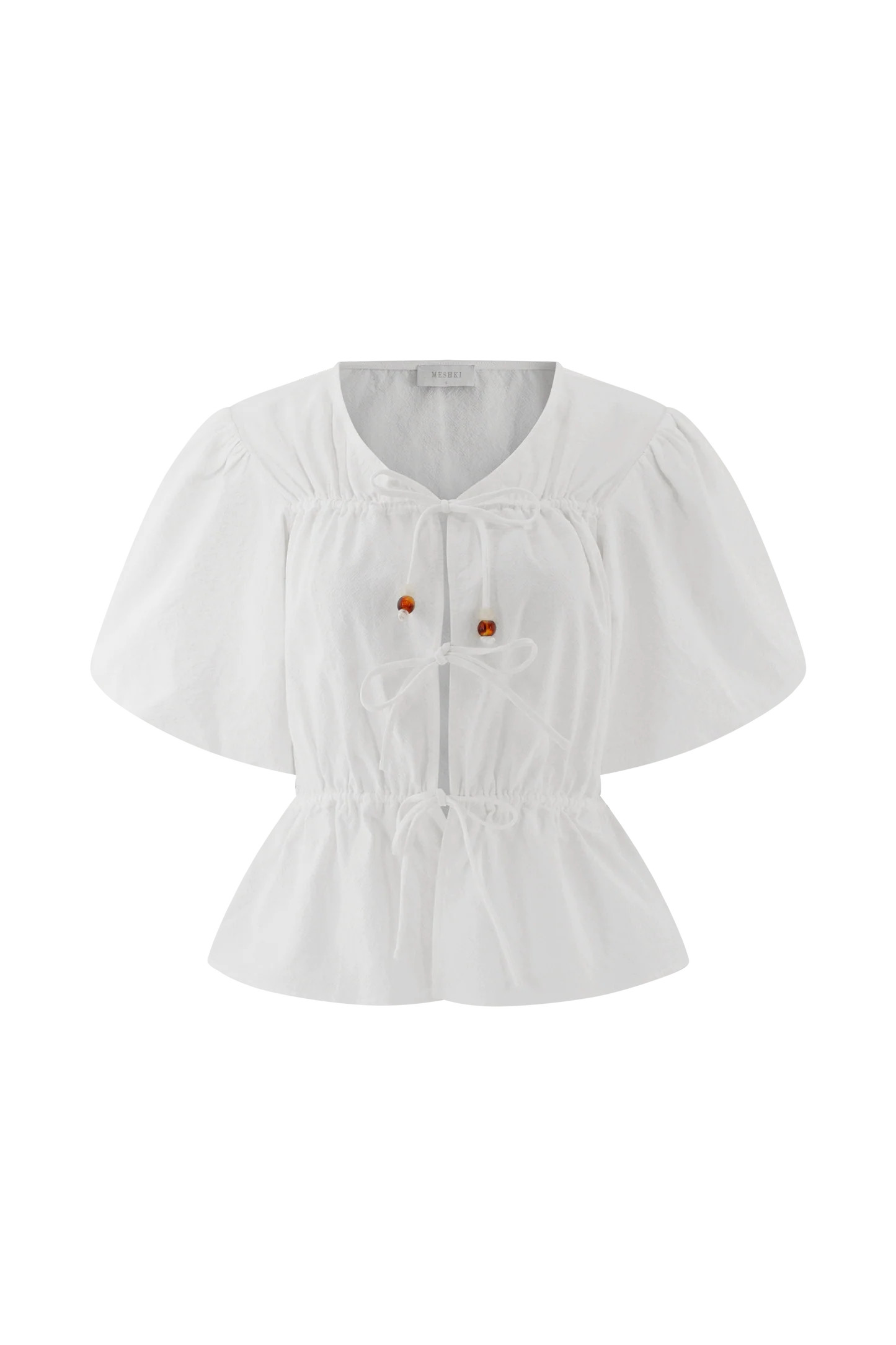 Emilie Puff Sleeve Cotton Top - White | MESHKI US