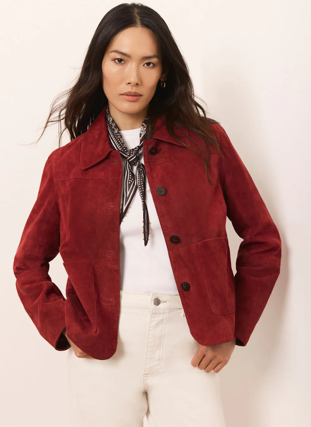 Red Suede Pocket Detail Jacket | Mint Velvet