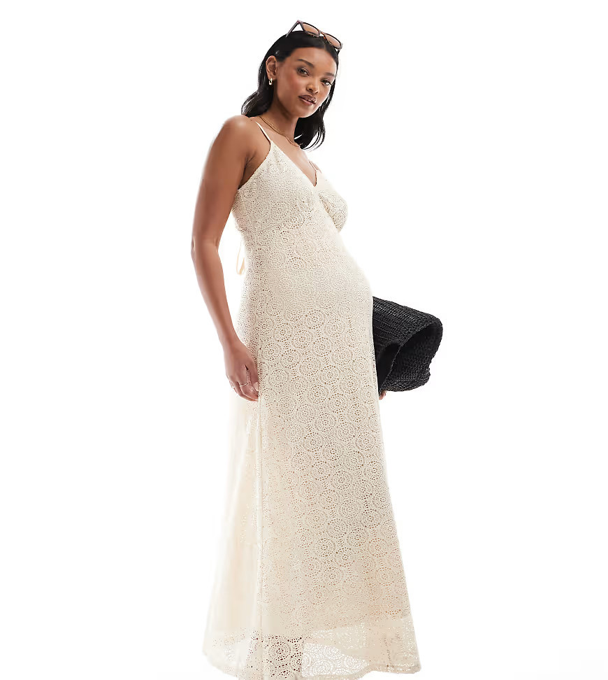 Vero Moda Maternity plunge front lace maxi dress in cream-White | ASOS (Global)