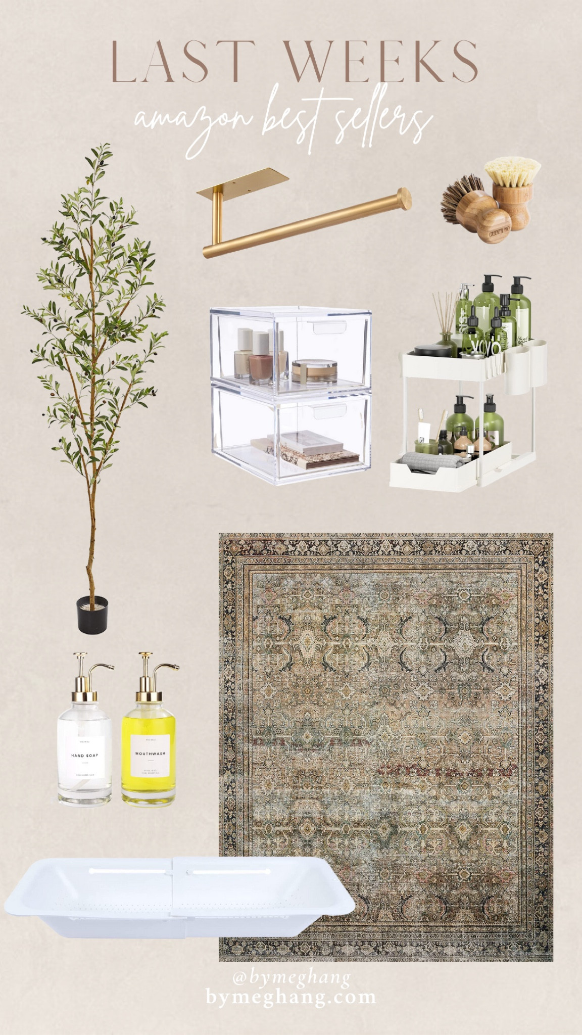 Last weeks most loved amazon products! My favorite faux olive tree, hidden paper towel holder, aesthetic dish washing brushes, drawers and shelves for organizing, mouthwash dispenser, sink colander, and the best loloi rug! 

#LTKFind #LTKhome