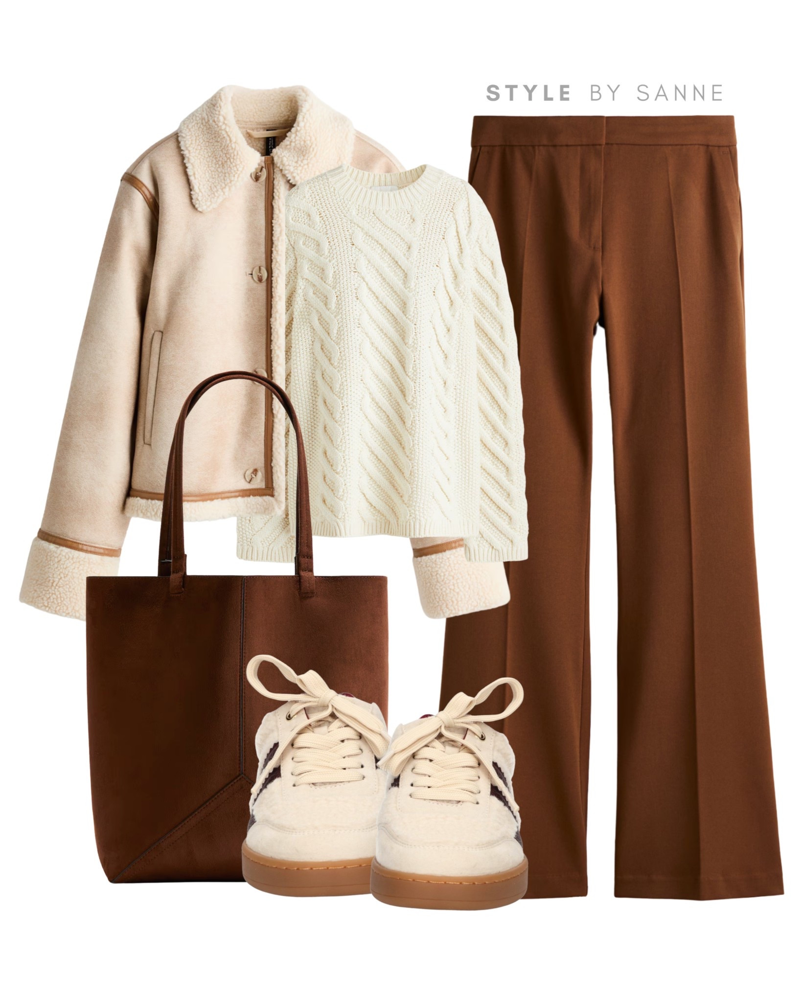 Soft neutrals for cozy days ☁️🤎
A teddy-lined jacket paired with a cable knit and brown trousers — warm, relaxed, and timeless. Finished with cream sneakers and a suede tote.
Tap to shop all pieces now! ✨


#LTKstyletip #LTKautumn #LTKwinter