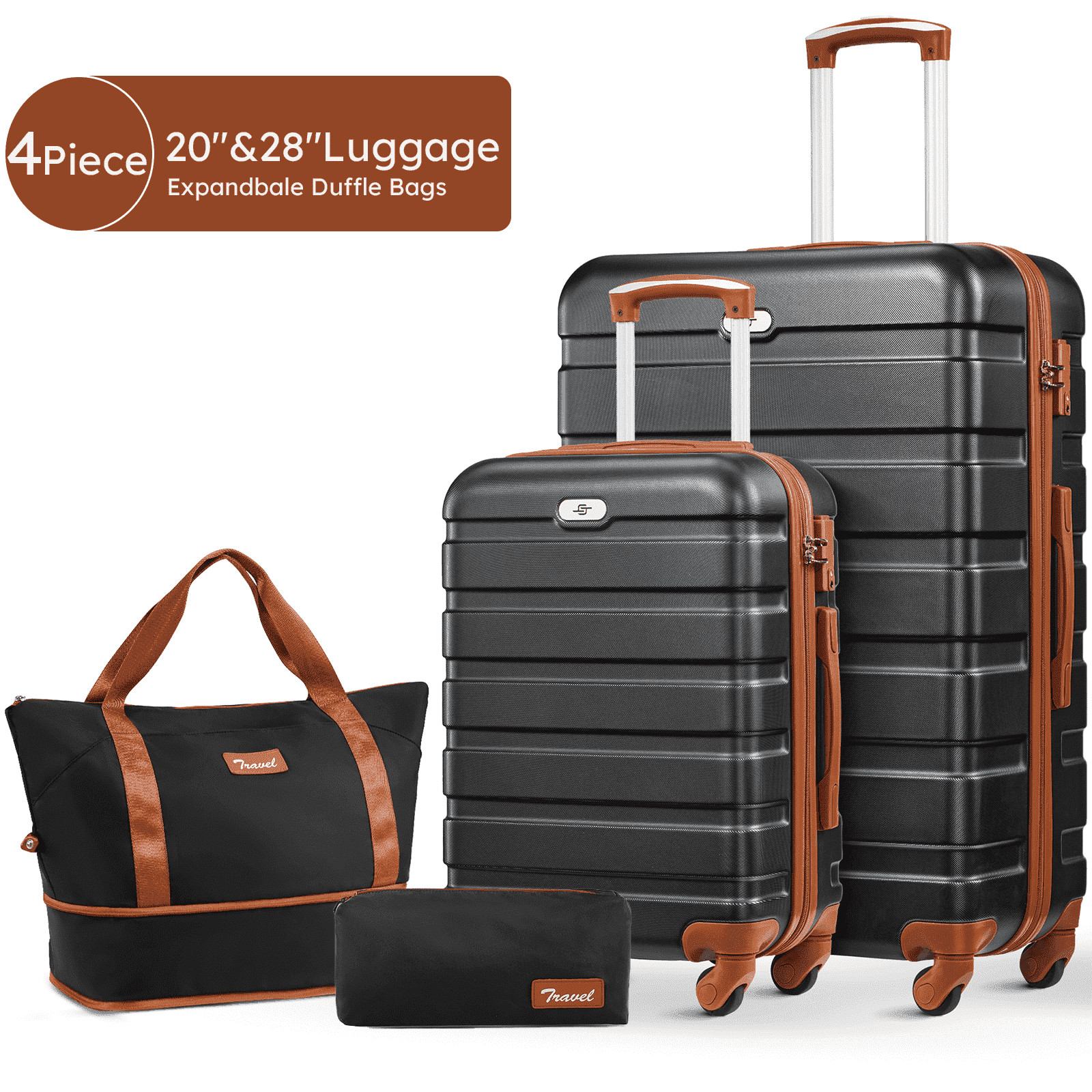 4 pcs travel luggage sets, 20 28 inch carry-on and checked luggage, and expandable duffle bags，... | Walmart (US)