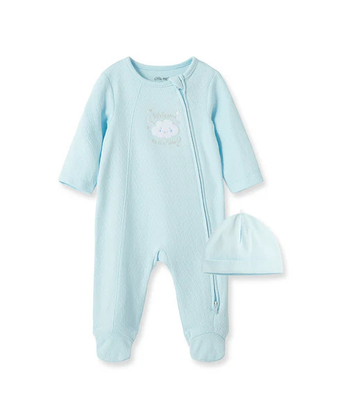 New Blue Welcome to the World Zip Footed One-Piece & Hat | Little Me
