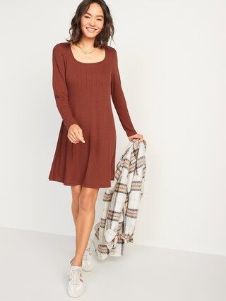 Fit & Flare Rib-Knit Long-Sleeve Mini Dress for Women | Old Navy (US)