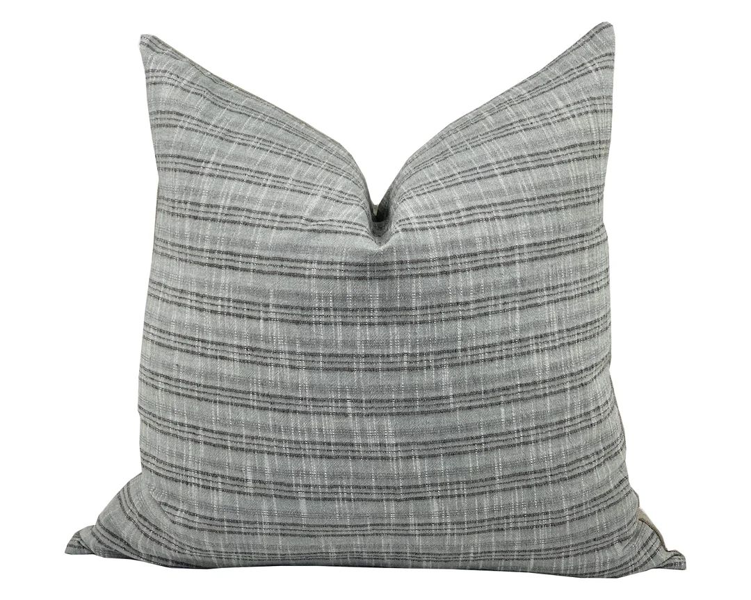 DAWN Blue Grey Stripe Pillow Cover, Hmong Pillow, Farmhouse Pillow, Grey Stripe Pillow, Neutral S... | Etsy (US)