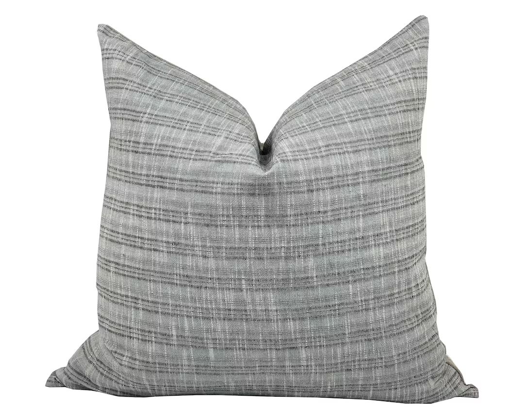 DAWN Blue Grey Stripe Pillow Cover, Hmong Pillow, Farmhouse Pillow, Grey Stripe Pillow, Neutral S... | Etsy (US)