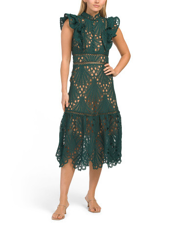 Eyelet Ruffle Sleeve Midi Dress | TJ Maxx
