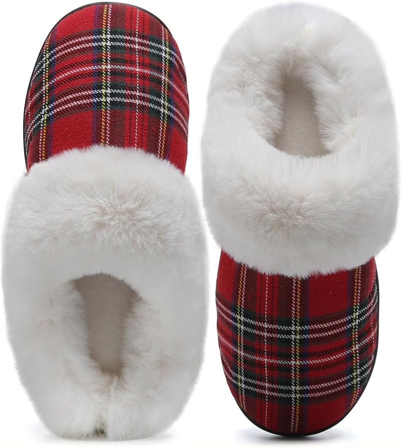 WateLves Women's Memory Foam Slippers Knitted Fur Collar House Shoes Anti-Skid Sole for Indoor & ... | Amazon (US)
