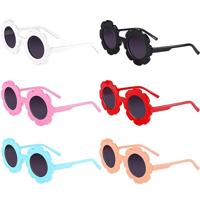 Norme 6 Pairs Kids Sunglasses Round Flower Shape Decorative Glasses for Toddler Boys Girls | Amazon (US)