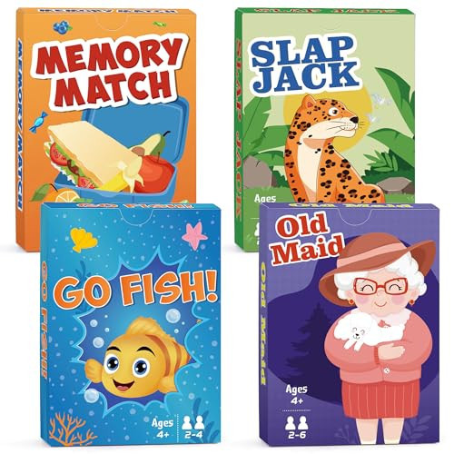 Card Games Go Fish,Old Maid,Slap Jack and Memory Match-4 Decks in 1 Pack,Classic Card Games for Kids Toddlers,Fun Kids Games for Family Party Game Night,Stocking Stuffers Gifts for Boys and Girls | Amazon (US)