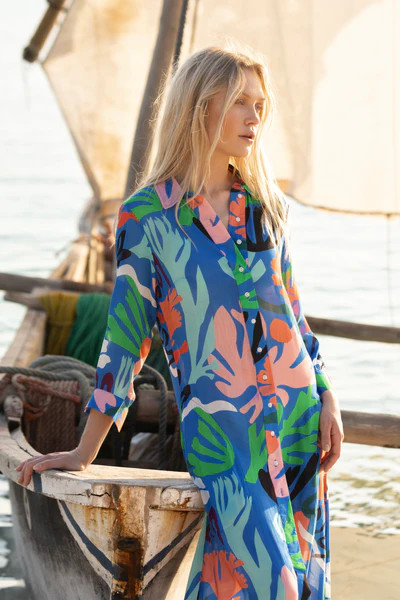 Shirt Dress Midi- Reef Blue | Oliphant Design