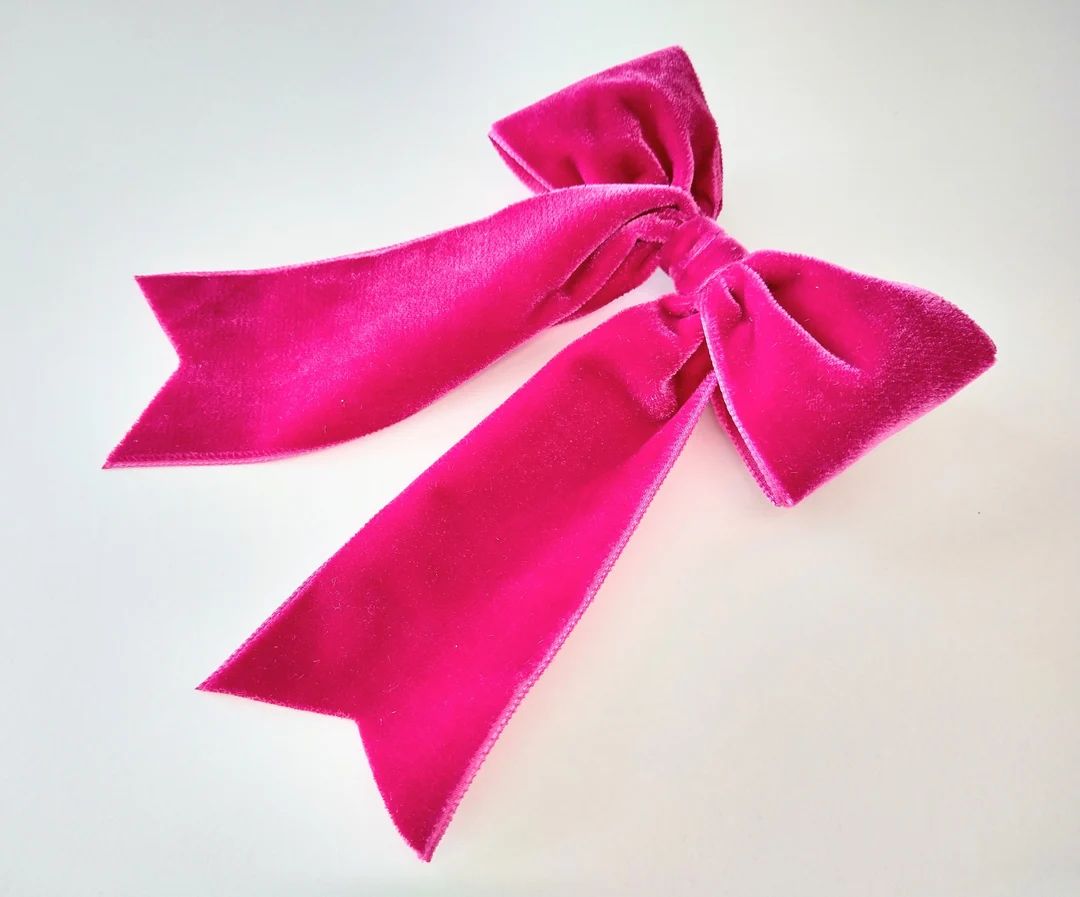 Fuschia Pink Velvet Hair Bow Plain or Beaded Bow Handmade - Etsy | Etsy (US)