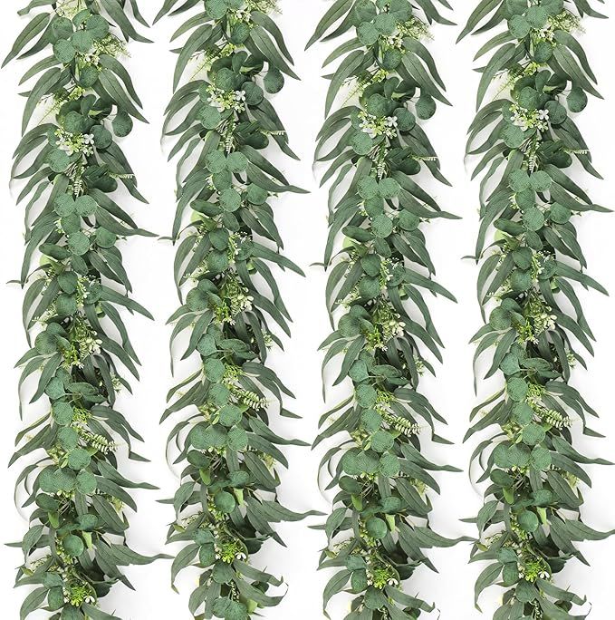 Dremisland Eucalyptus Garland with Long Willow Leaves 2 Packs 5.9Ft Silver Dollar Boston Fern Gre... | Amazon (US)