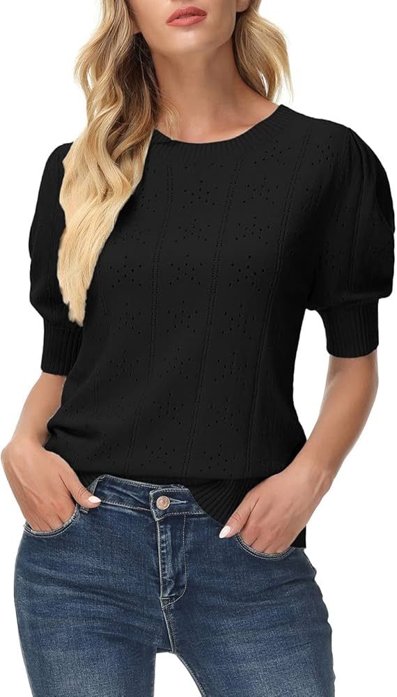 GRACE KARIN Womens Lightweight Soft Summer Puff Short Sleeve Tops Thin Pullover Sweater Knit Shir... | Amazon (US)