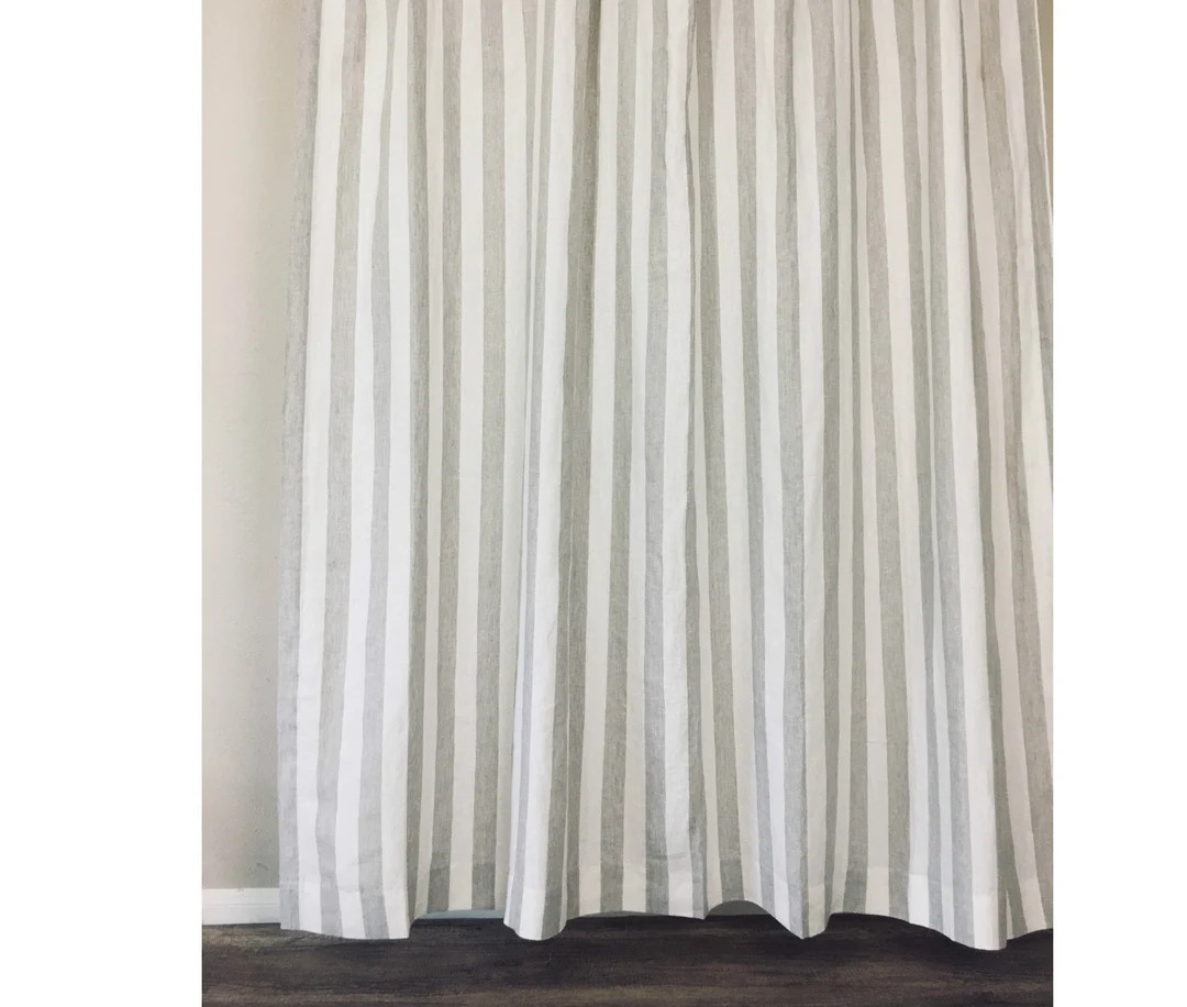 Natural Linen Striped Shower Curtain  – Mildew-Free, Custom Shower Curtain Extra Long, 1.5" wid... | Etsy (CAD)