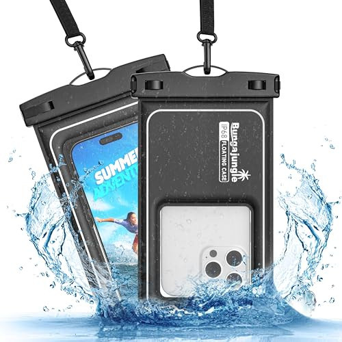 Waterproof Phone Pouch - 2 Pack IP68 Floating Waterproof Phone Case, Dry Bag Beach Cruise Essentials with Adjustable Lanyard for iPhone 16 Pro Max / 15 Pro / Galaxy S24 S23 (Black and Black) | Amazon (US)