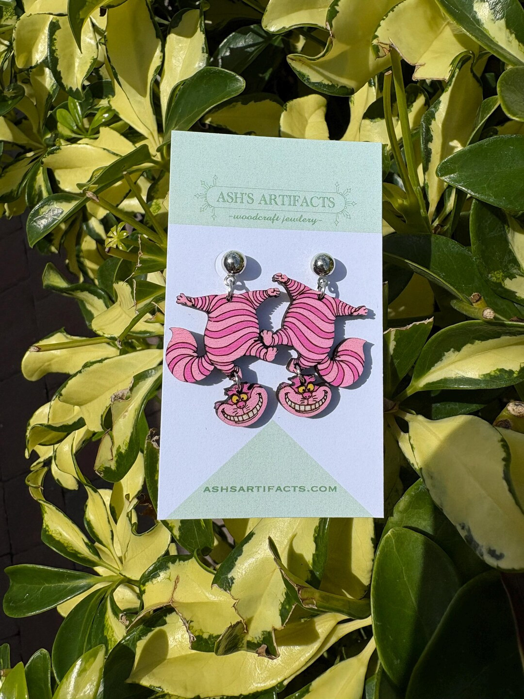 Whimsical Grinning Cat Wooden Earrings - Etsy | Etsy (US)