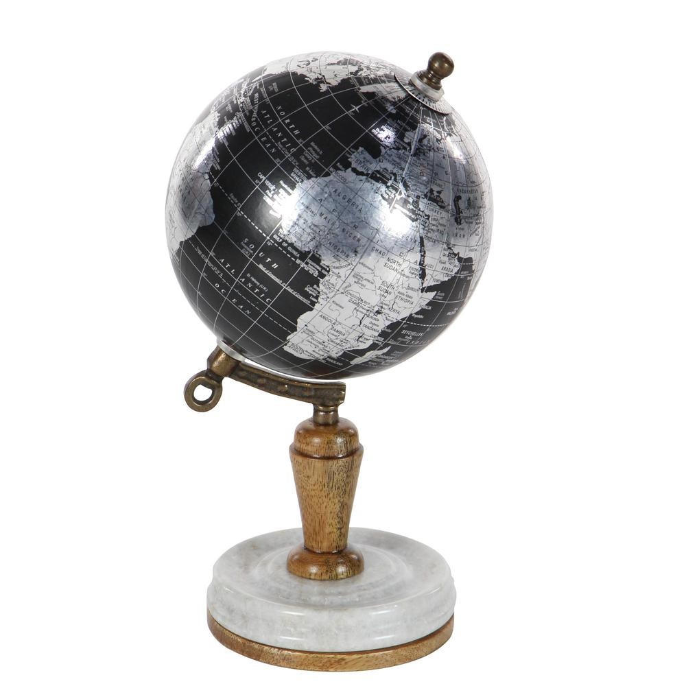 LITTON LANE 10 in. Black Marble Modern Decorative Globe | The Home Depot