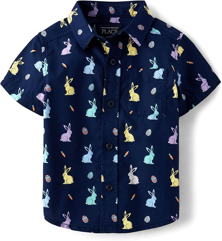 The Children's Place Boys' and Toddler Poplin Short Sleeve Button Down Shirt | Amazon (US)