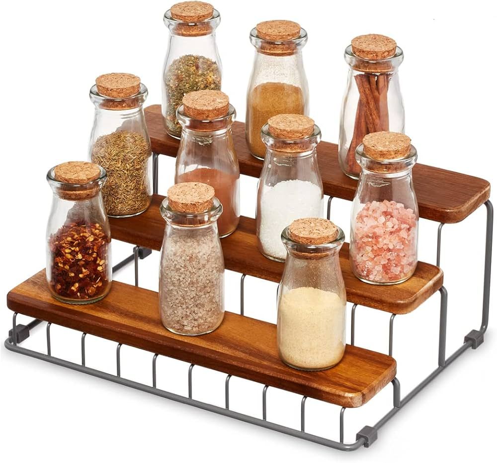 iDesign Ria Safford Collection Acacia Wood and Wire Three Organizer, 12" x 8.5" x 5", 3 Tier Spice Rack | Amazon (US)