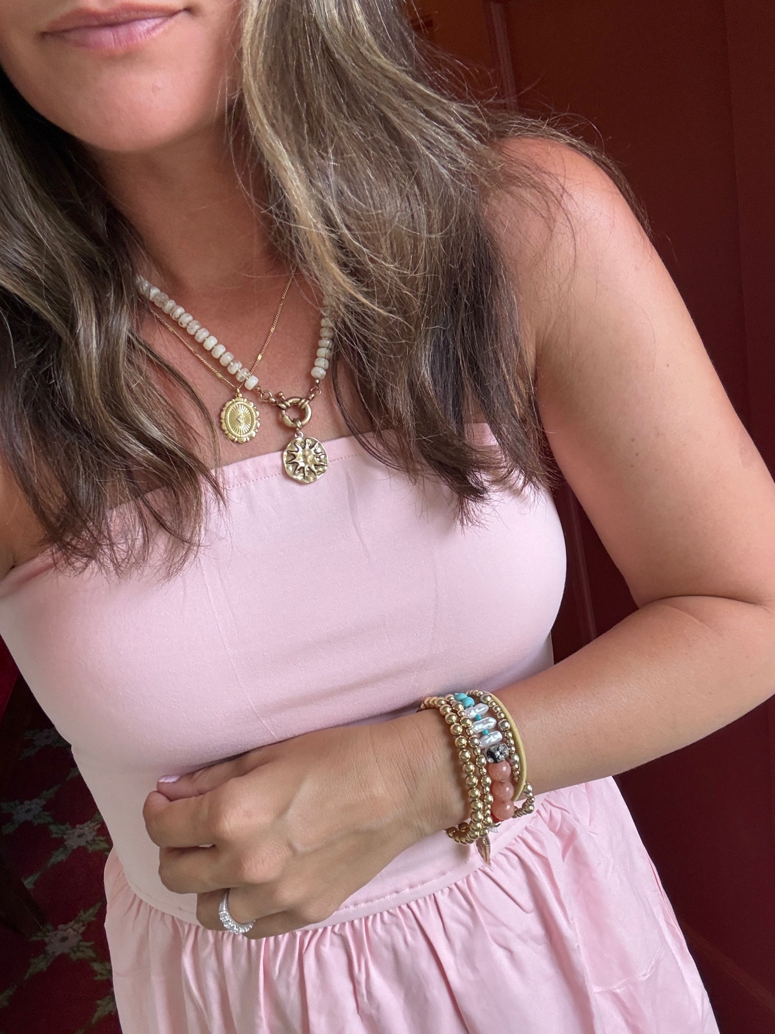 My go to necklace combo! So classic goes with everything and the most flattering dress from Amazon! #necklace #jewelry

#LTKootd #LTKmomlife #LTKSaleAlert