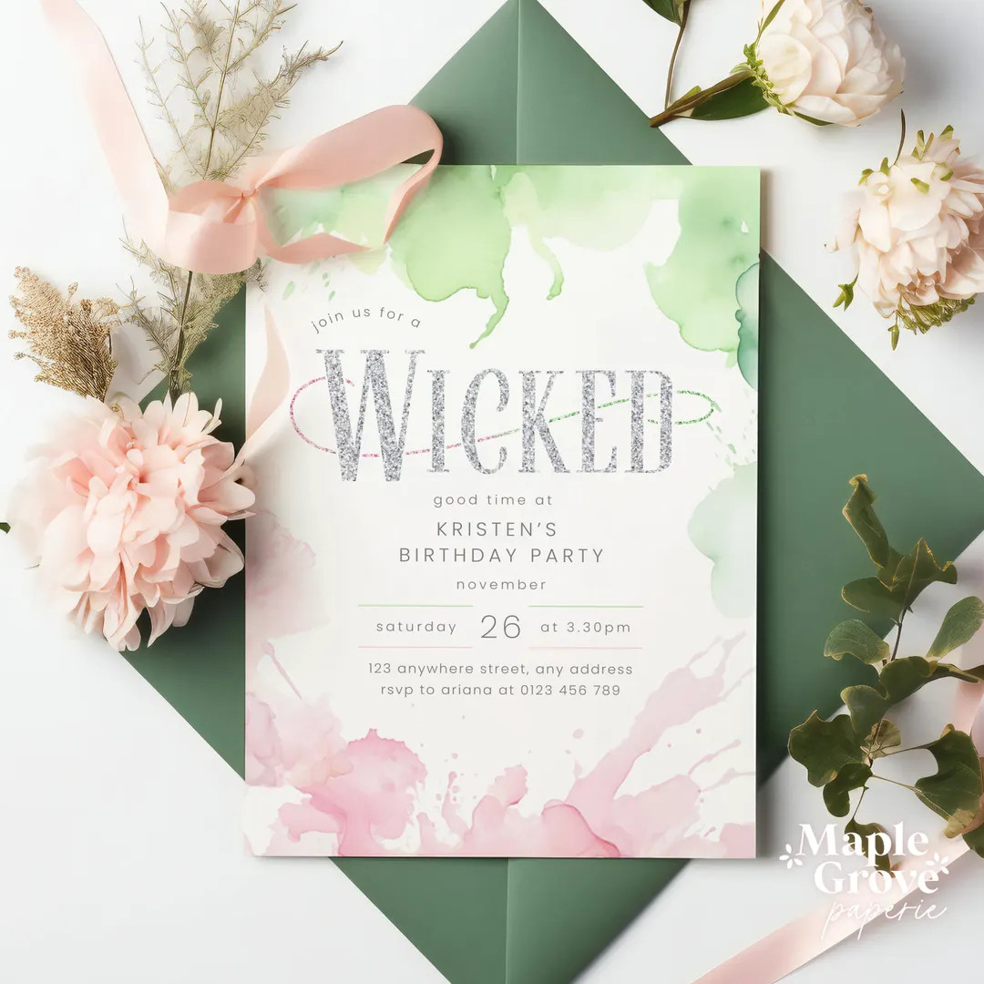 Wicked Birthday Editable Birthday Invitation Template, Wicked Good Birthday Party, Pink Green Tee... | Etsy (US)