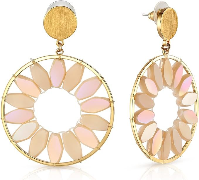 Statement Daisy Drop Earrings - Gold-Tone Metal Geometric Round Earrings with Sparkly Crystal, Su... | Amazon (US)