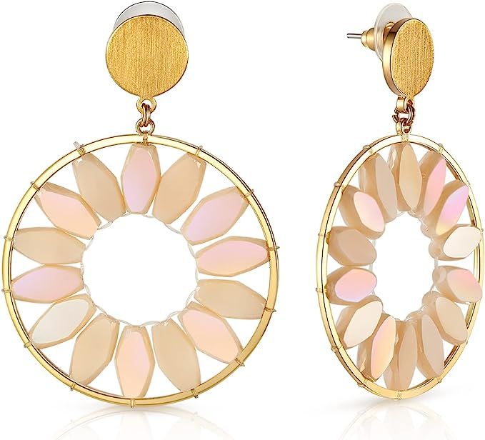 Statement Daisy Drop Earrings - Gold-Tone Metal Geometric Round Earrings with Sparkly Crystal, Su... | Amazon (US)