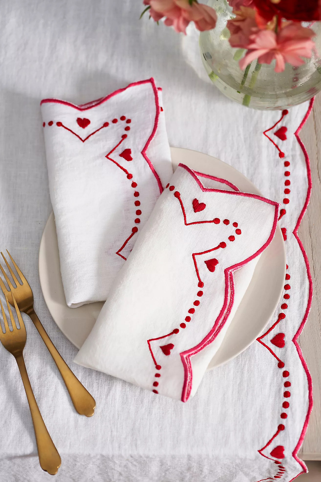 Embroidered Heart Napkins, Set of 2 | Anthropologie (US)