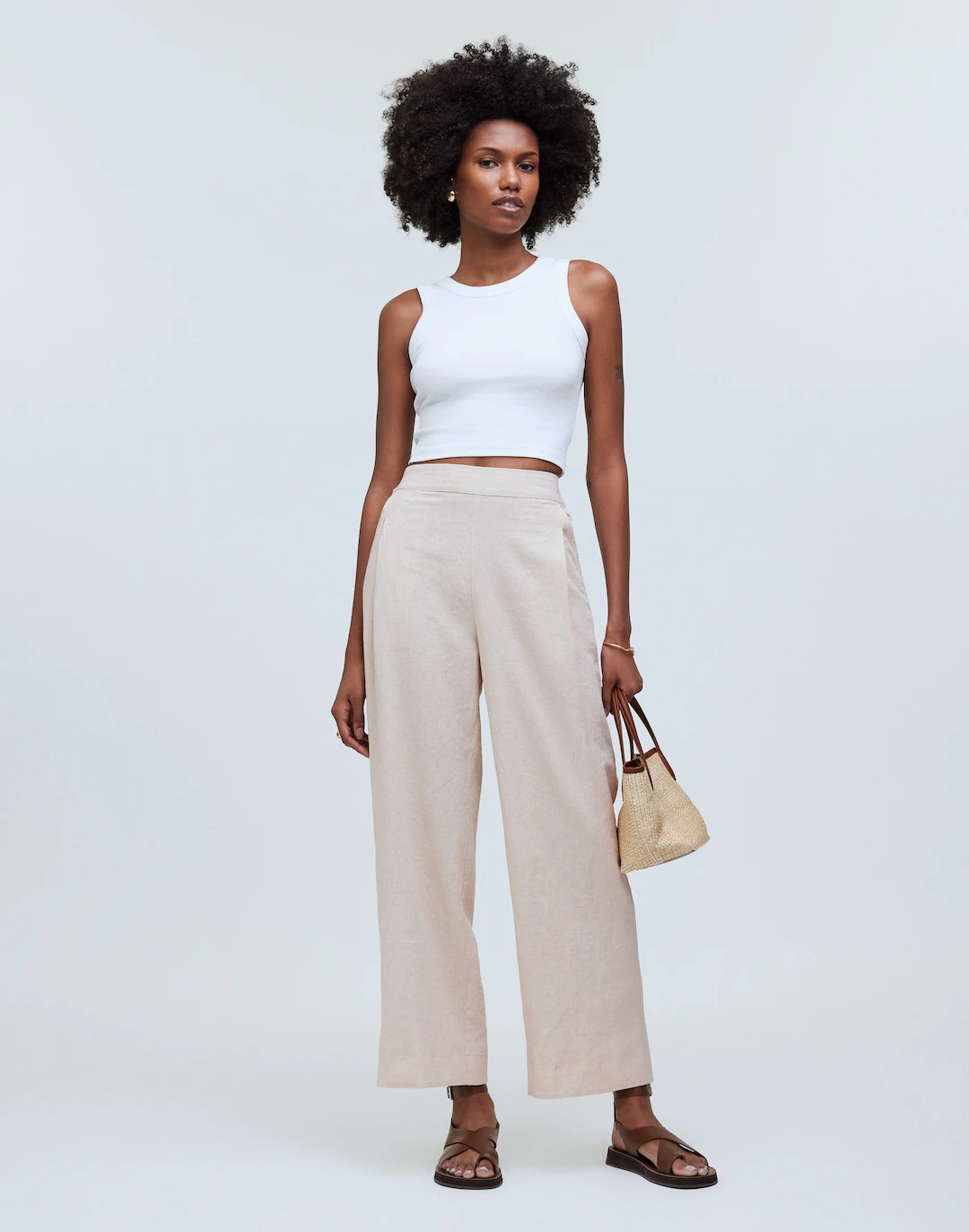 Pull-On Straight Crop Pants in 100% Linen | Madewell