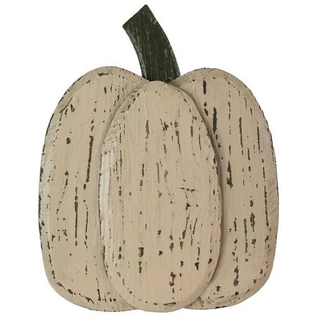 14.5 Large Beige Wooden Thanksgiving Pumpkin with Stem | Walmart (US)