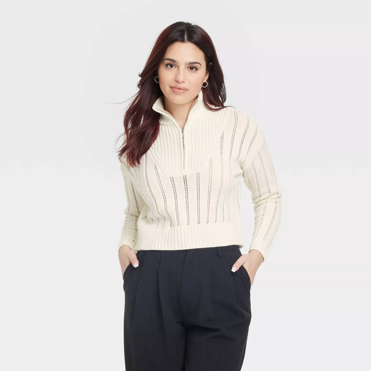 Women's Mock Turtleneck Quarter Zip Pullover Sweater - A New Day™ | Target