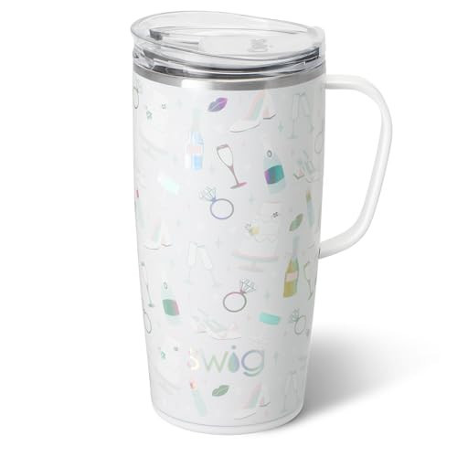 Swig Life 22oz Travel Mug, Insulated Tumbler with Handle and Lid, Cup Holder Friendly, Dishwasher Safe, Stainless Steel, Travel Coffee Cup, Insulated Mug with Lid (Bride to Be) | Amazon (US)
