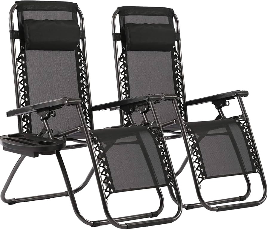 FDW Zero Gravity Lawn Lounge Chairs Set of 2 with Pillow and Cup Holder - Adjustable Reclining Fo... | Amazon (US)