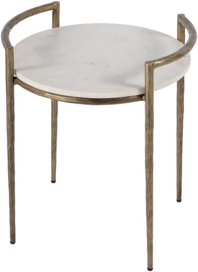 Madlyn 19" Round Marble and Iron Side Table - Ivory | Amazon (US)