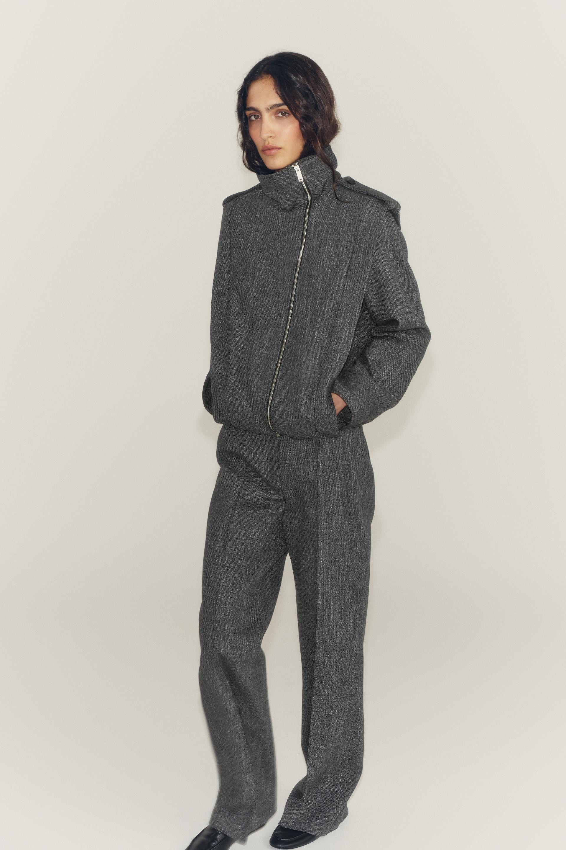 Zara - Zw Collection Jacket With Tabs And Side Zip - Dark Grey - L - Woman | Zara UK