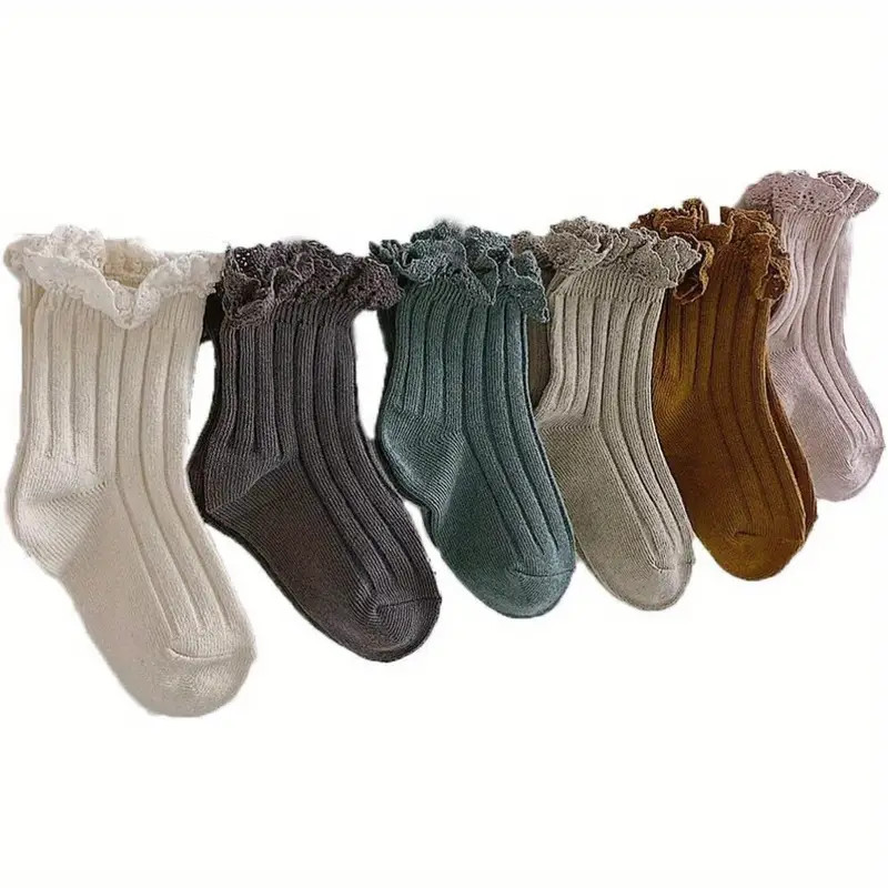 6 Pairs Vintage Ruffle Knit Ankle Socks - Soft Polyester-Rayon Blend, Solid Color, Elegant Dress ... | Temu Affiliate Program