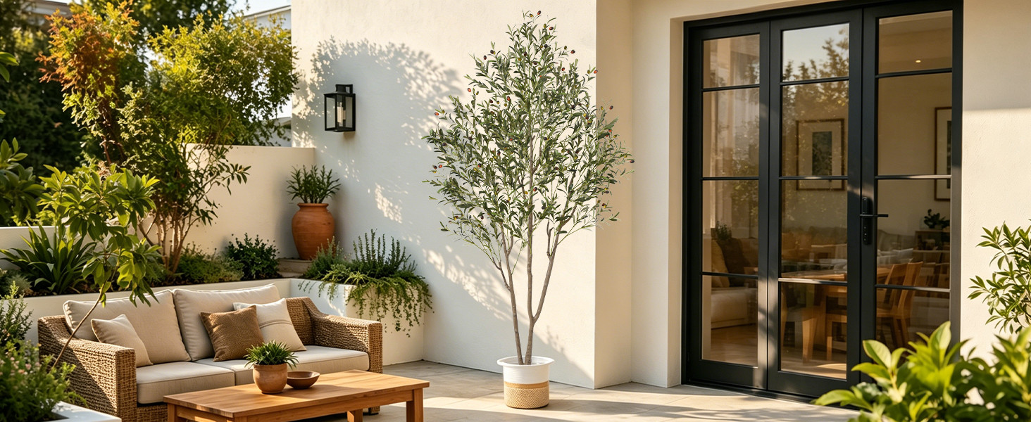 7FT Olive Trees Artificial Indoor with Planter&Basket, Tall Faux Olive Tree | Artificial Faux Pla... | Amazon (US)