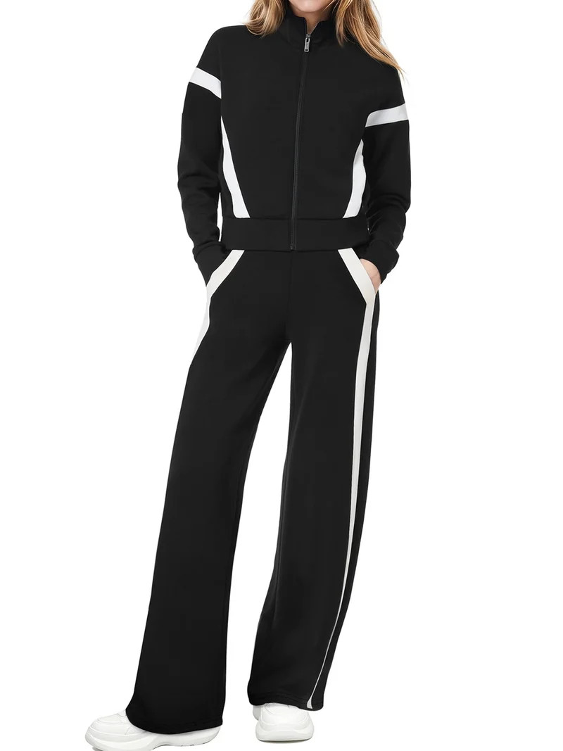 UVN Womens 2 Piece Outfits Fall Winter Casual Fashion Tracksuit Long Sleeve Zip Up Tops and Wide ... | Walmart (US)
