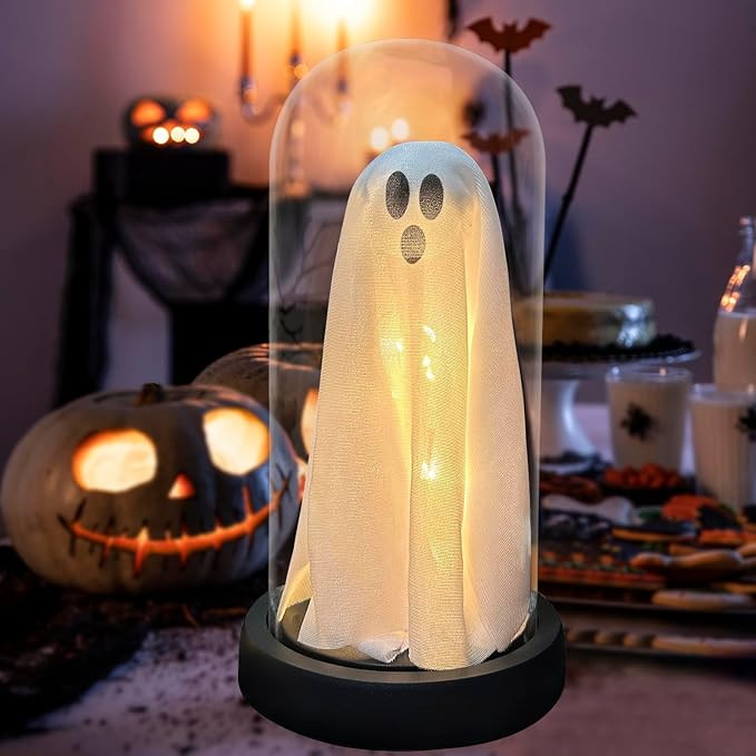 Halloween Decor-Halloween Decorations Indoor-Light Up Ghost in Glass Cloche-Cute Ghost with Light... | Amazon (US)