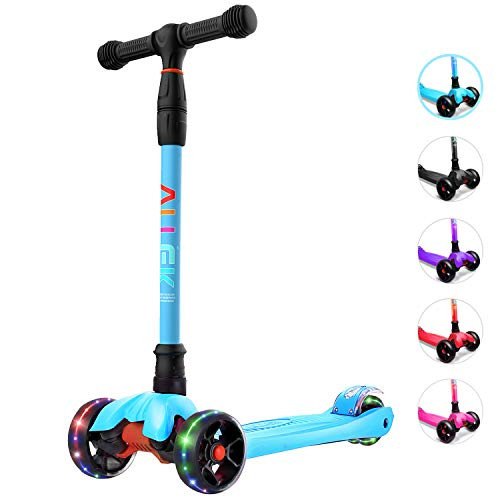 Allek Kick Scooter B02, Lean 'N Glide Scooter with Extra Wide PU Light-Up Wheels and 4 Adjustable Heights for Children from 3-12yrs (Aqua Blue) | Amazon (US)