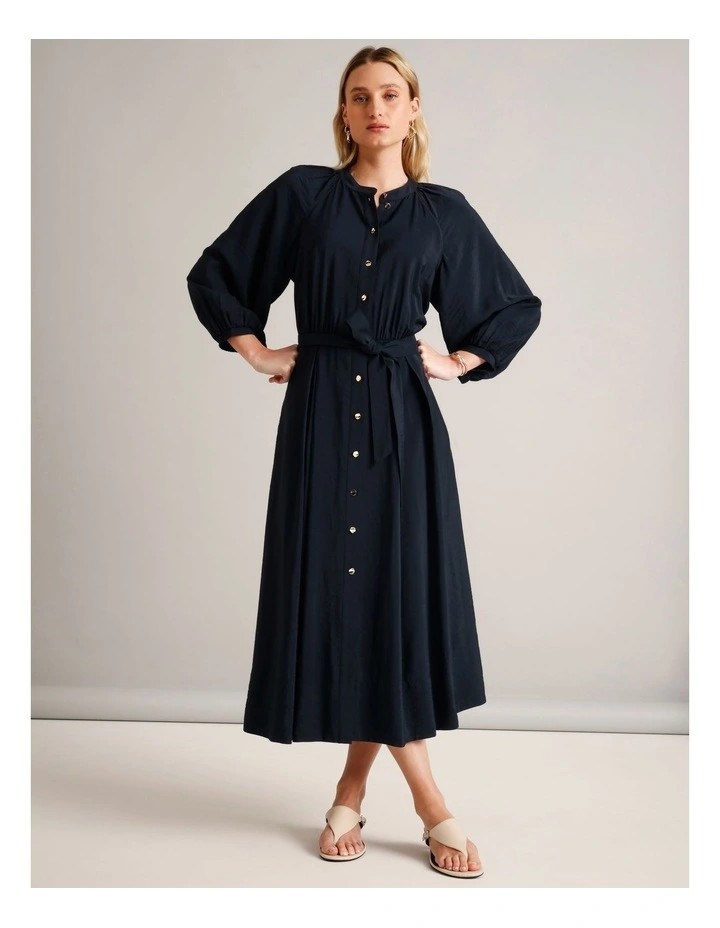 Sustainable Viscose Blend Button Through Shirt Dress in Navy | Myer