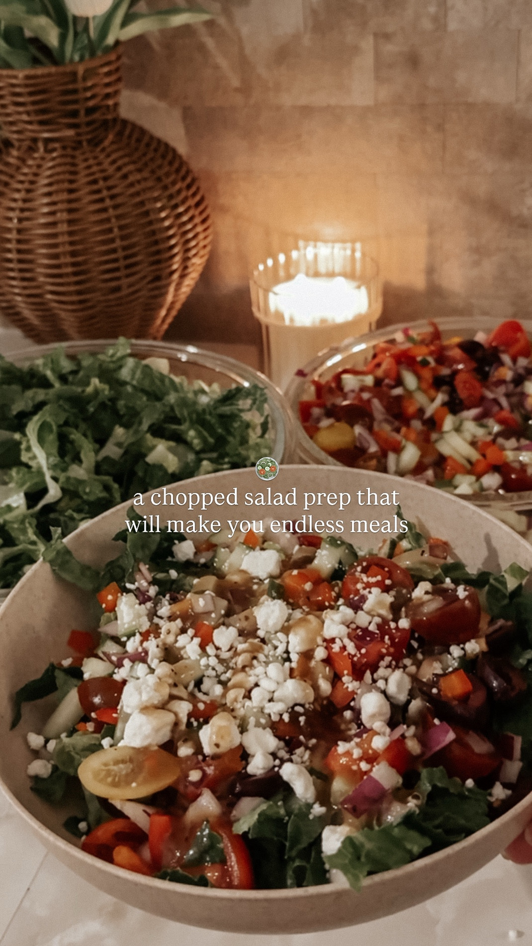 The chopped salad I prep once & eat all week 🥗 

Romaine, red pepper, onion, cucumber, tomato, kalamata olives, goat cheese + balsamic vinaigrette

Side salads, big salads, protein adds, wraps & omelettes all week long.

#LTKfitnessgoals #LTKHome #LTKfoodie
