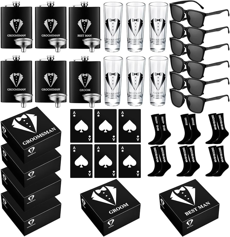 36 Pcs Groomsmen Gifts Box Set Groomsmen Box Stainless Steel Flask Groomsmen Shot Glasses Beer Bo... | Amazon (US)